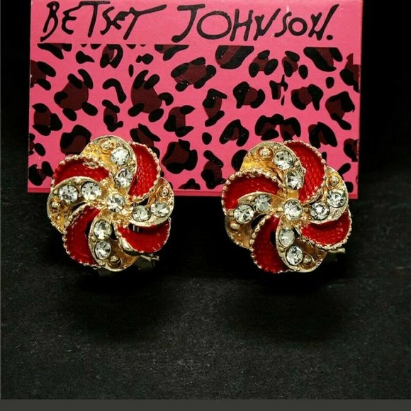 Betsey Johnson Rhinestone Windmill Swirl Earrings - Picture 2 of 2